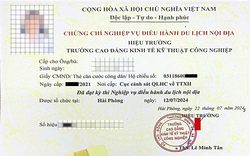 Mẫu chứng chỉ điều hành tour du lịch