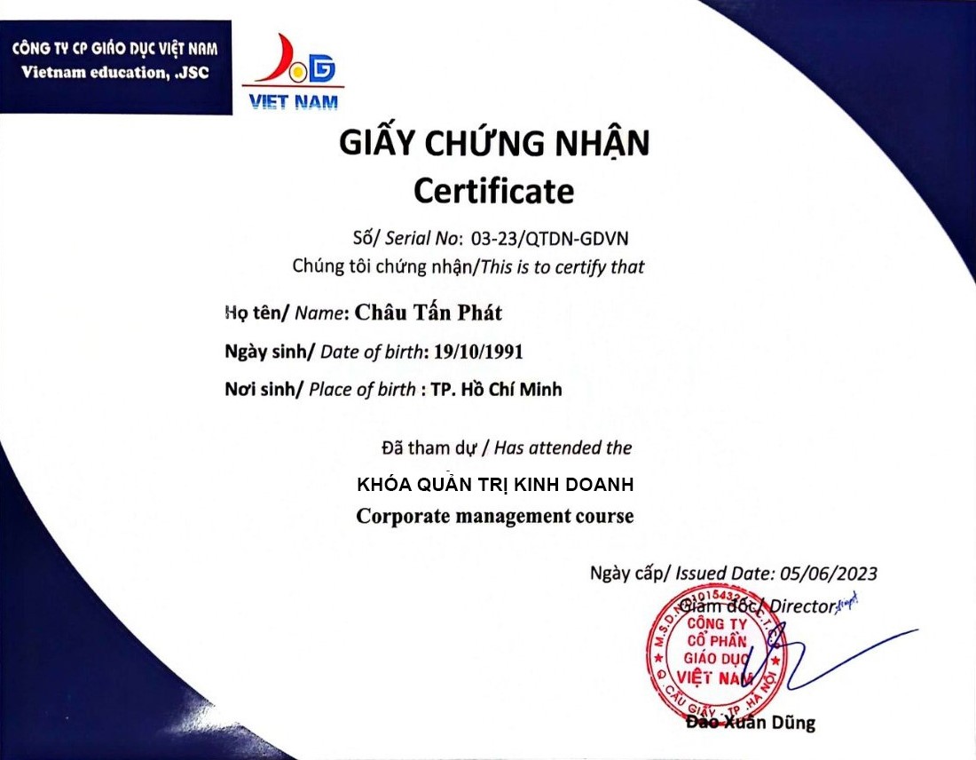 Giấy Chứng Nhận - Công Ty Cổ Phần Giáo Dục Việt Nam